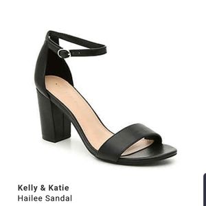Kelly & Katie Ankle Strap/Block Heel Sandle. Black